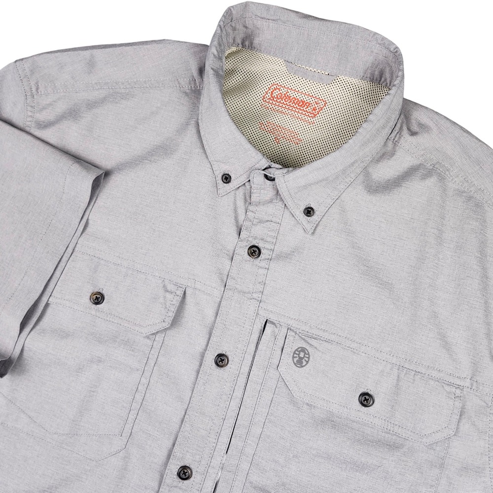Coleman Fishing Shirt Mens XL Gray Button Up Mesh Vented Hiking Outdoor Camping